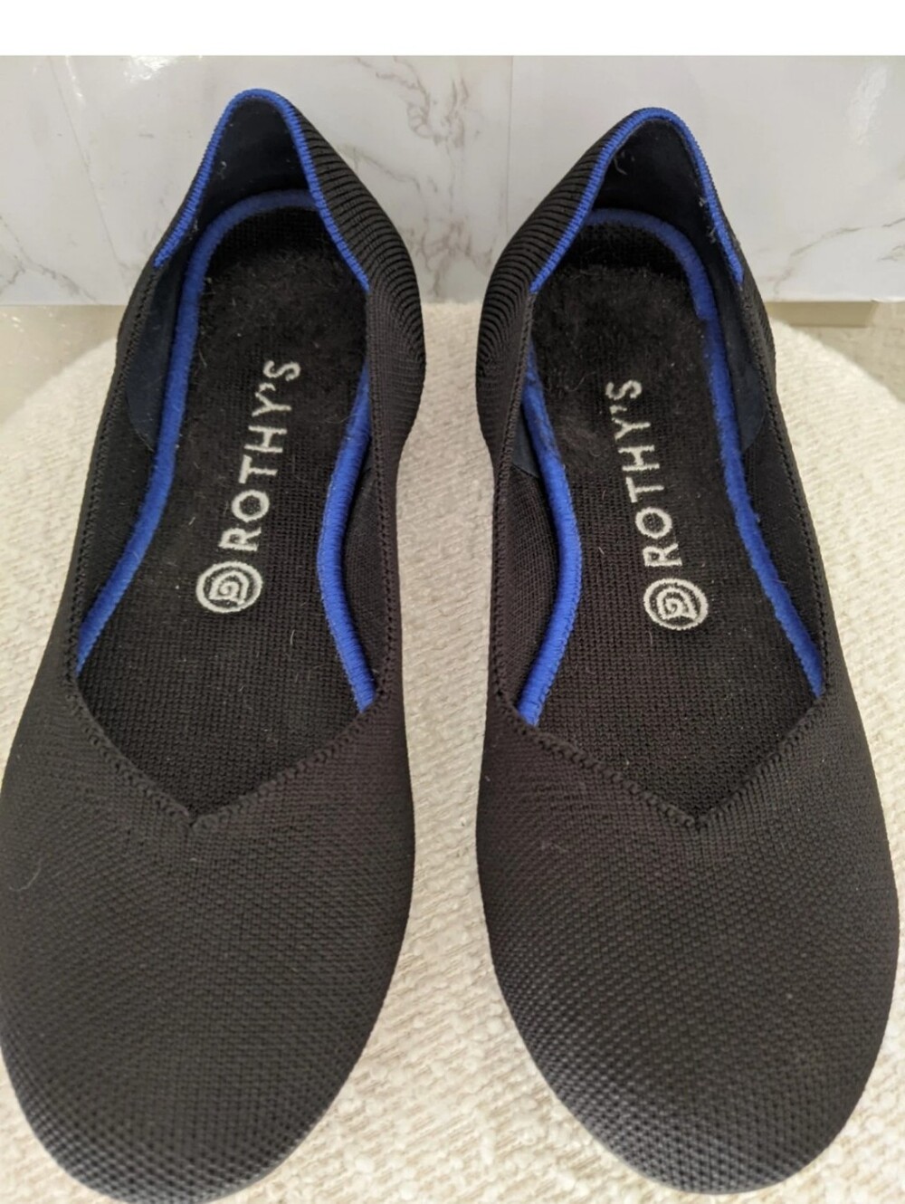 Rothy's Black Knit Ballet Flats with Blue Interior Trim Size 9